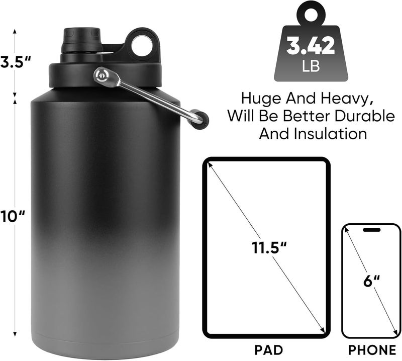 Kerilyn Insulated Gallon Jug with Handle, One Gallon, 128oz Stainless Steel, Large Double Vacuum Water Bottle for Hot & Cold Drinks, Wide Mouth, Sweat Proof, Great for Travel, Camping, Grey Gradient - Image 2